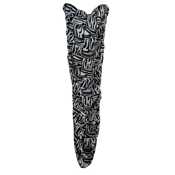 Black White Large Sexy Geometric Print Strapless Dress Bodycon Ruched Stretch - Picture 1 of 5